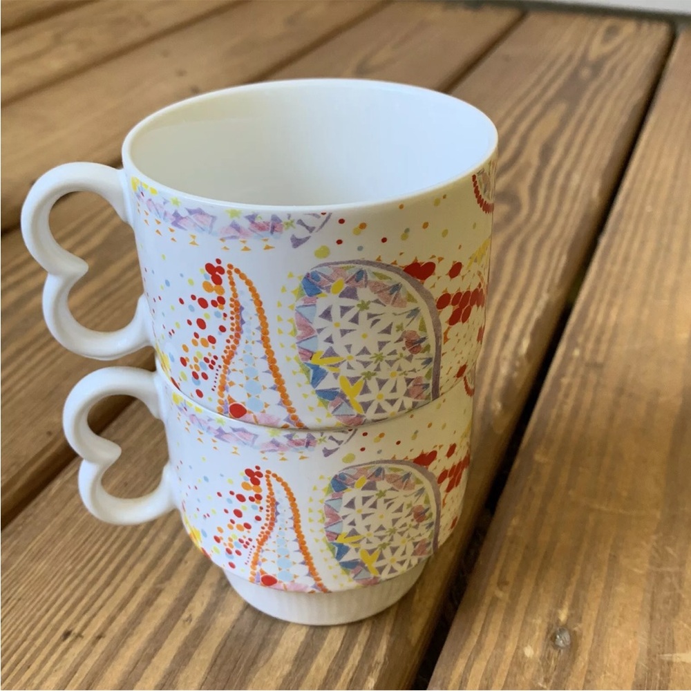 Anthropologie Coffee Mugs Stackable Made In Japan Paisley Heart Handle Retro